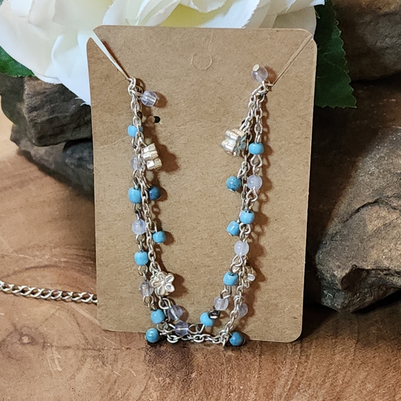 Choker Necklace With Blue Glass, Clear Acrylic & Silver Toned Star Charms - Picture 7 of 8